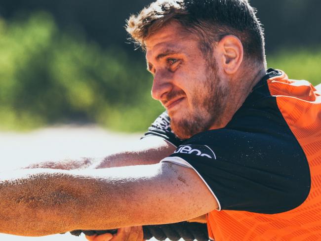 Former Sydney Rooster Paul Momirovski training for his new club Wests Tigers. Picture: Dan Talintyre.