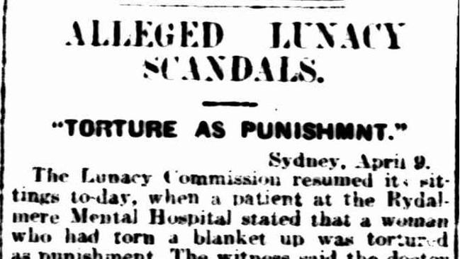 A newspaper article reports on the use of torture at Rydalmere Psychiatric Hospital