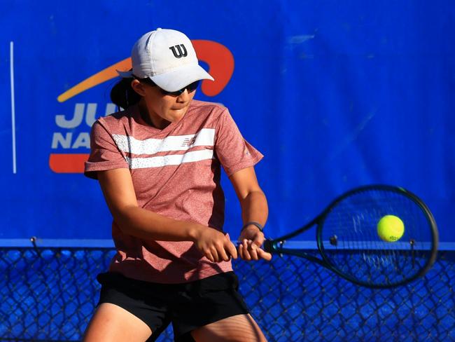 April 16: Tori Russell (QLD) during the 2024 12U and 14U Australian Claycourt Championships at Tennis World in Lyneham, Canberra on Tuesday, April 16, 2024. Photo by TENNIS AUSTRALIA/ ANASTASIA KACHALKOVA