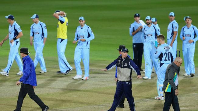 Play was abandoned after umpires deemed the pitch unsafe.