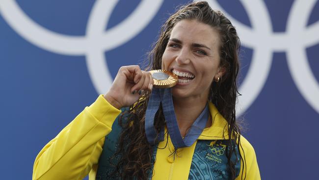 From the moment Australian champion paddler Jess Fox won her second gold medal at the Paris Olympics, the race has been on to sign her up to commercial deals. Picture: Michael Klein