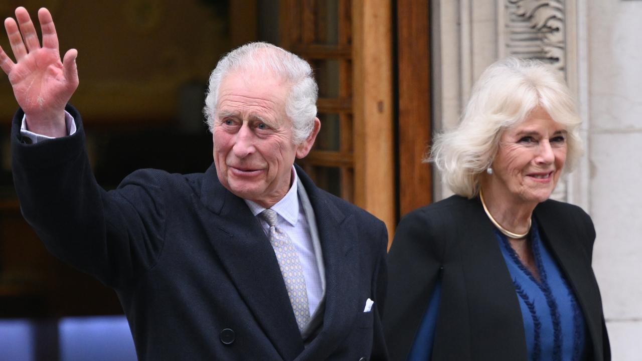 King Charles III with Queen Camilla leaves The London Clinic on January 29, 2024 in London, England. The King has been receiving treatment for an enlarged prostate, spending three nights at the London Clinic and visited daily by his wife Queen Camilla. (Photo by Karwai Tang/WireImage)