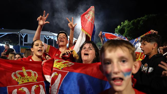 Serbian fans celebrate in Garden Square.