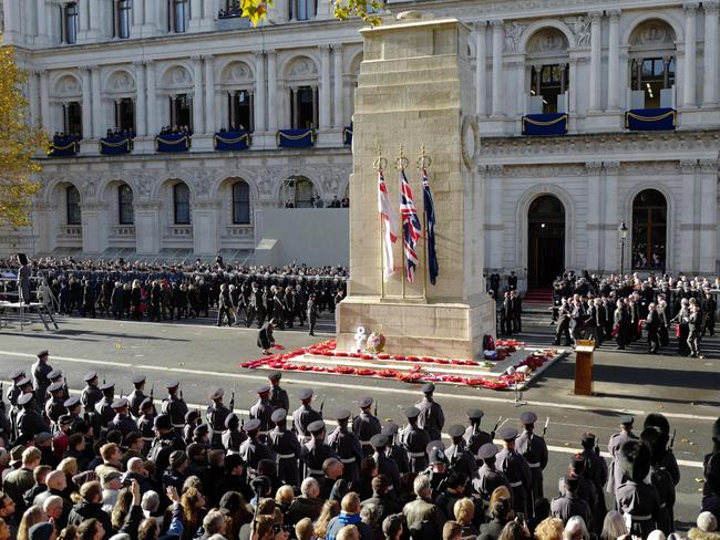 Royal British Legion's Veterans' March past the cenotaph in central London. Picture: AFP