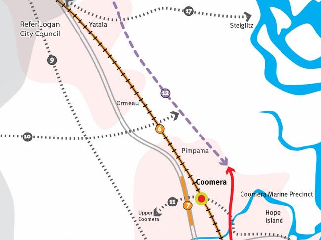 A graphic in a report prepared for Transport and Main Roads showing an indicative route for the the Southern Infrastructure Corridor (marked 10).