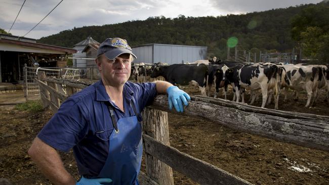 Rod Williams, on his dairy farm in Stroud, opposes the landmark ruling against the Rocky Hill mine. Picture: Peter Stoop