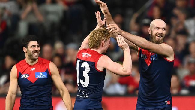 Demons skipper Max Gawn is excited to play again with Clayton Oliver. Picture: Quinn Rooney/Getty Images