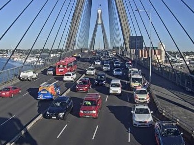 Eastern side of Anzac Bridge looking west towards Rozelle on Thursday morning. Picture: livetraffic.com.