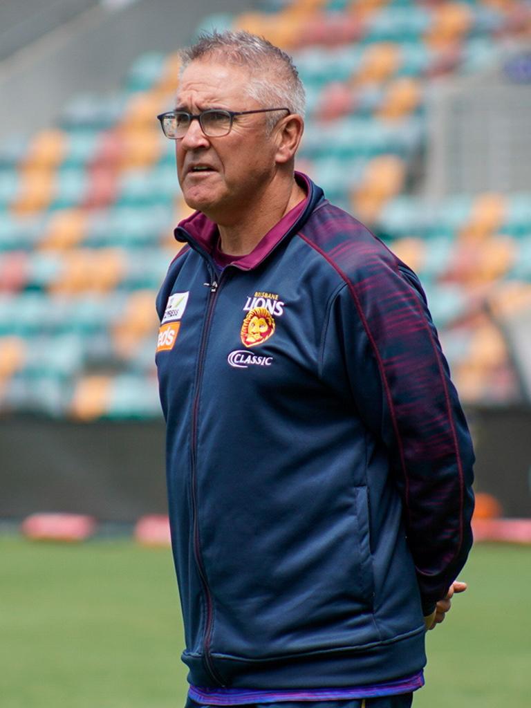 Chris Fagan watches his players at the Lions pre-season camp in Tasmania.