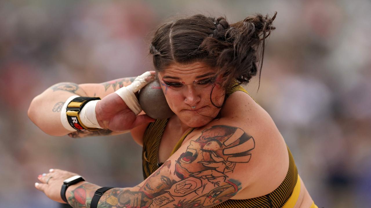 EUGENE, OREGON - JUNE 29: Chase Jackson competes in the women's shot put final on Day Nine of the 2024 U.S. Olympic Team Track &amp; Field Trials at Hayward Field on June 29, 2024 in Eugene, Oregon. Patrick Smith/Getty Images/AFP (Photo by Patrick Smith / GETTY IMAGES NORTH AMERICA / Getty Images via AFP)