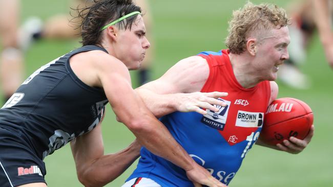 Clayton Oliver playing for Melbourne in the VFL game between Carlton and Melbourne in Parkville. Wednesday, February 28. 2024. Picture: David Crosling