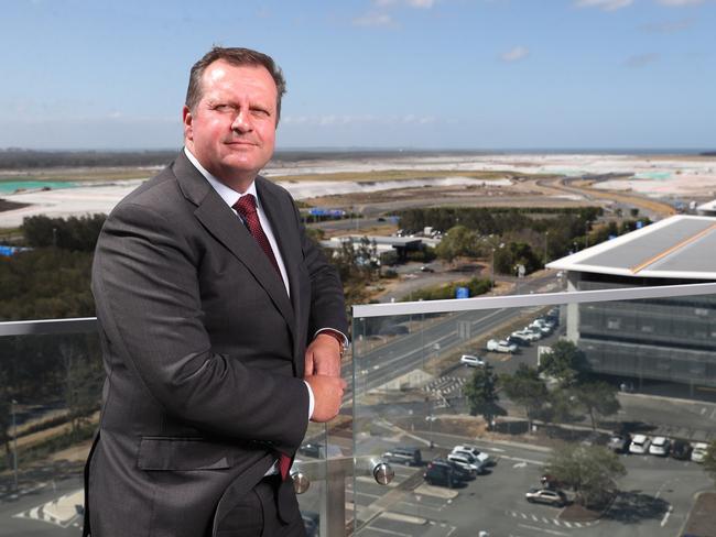 Brisbane Airport chief executive Gert-Jan De Graaff inspecting work on the new second runway. Picture: Peter Wallis