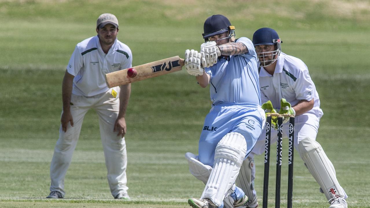 AT THE CREASE: Brandon Walker bats for Toowoomba in their Mitchell Shield clash with Stanthorpe. Picture: Nev Madsen