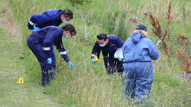 Forensic police search the site. Picture: Ian Currie.