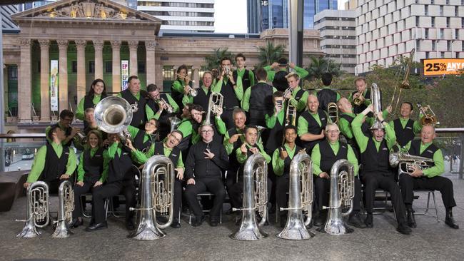 <span id="U622546538906yDG" style="font-weight:bold;font-style:normal;">FUN AND GAMES:</span> Cairns Brass enjoy a moment of madness at the 2019 Australian National Band Championships in Brisbane.