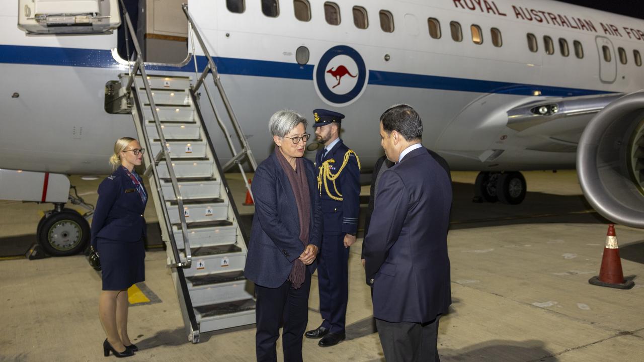 Australian Foreign Minister Penny Wong arrives in Amman, Jordan, on Tuesday. Picture: Daniel Walding/Handout via NCA Newswire