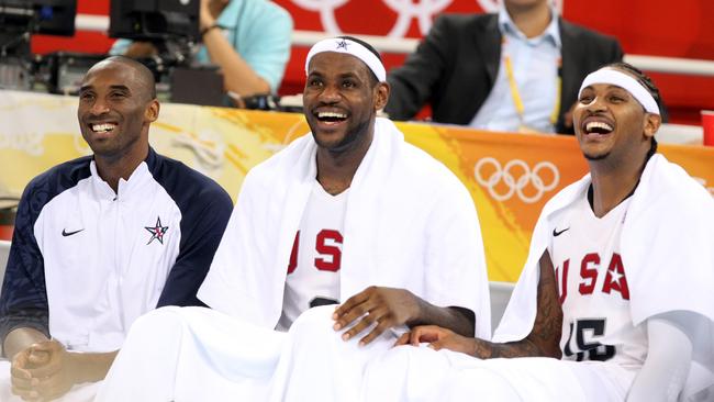 Kobe Bryant, LeBron James and Carmelo Anthony during the men’s basketball quarter-final at the Beijing Olympics.