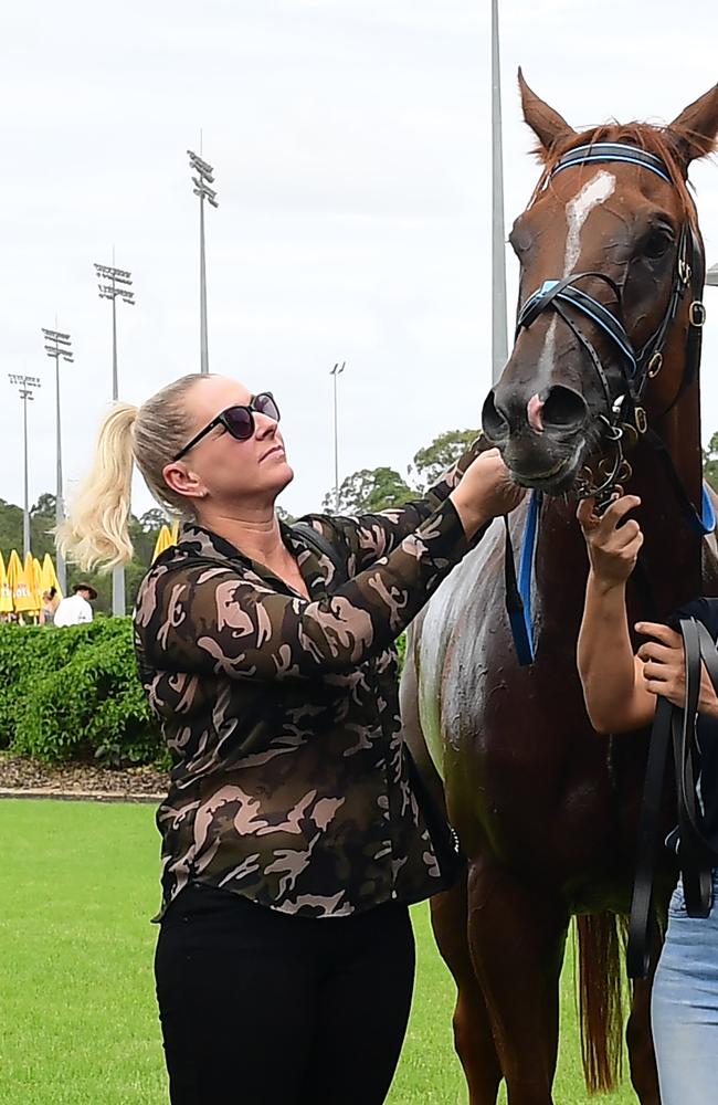 Trainer Natalie McCall with Platinum Euros. Picture: Trackside Photography