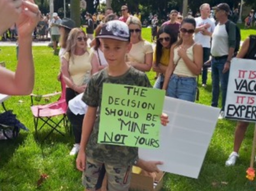 Protesters at Sydney's COVID vaccine demonstration today. Picture: Phoebe Loomes