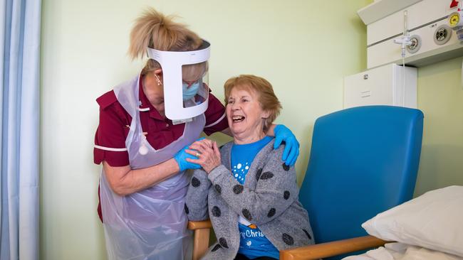 Margaret Keenan, 90, the first patient in the United Kingdom to receive the Pfizer-BioNtech Covid-19 vaccine. Picture: Getty Images