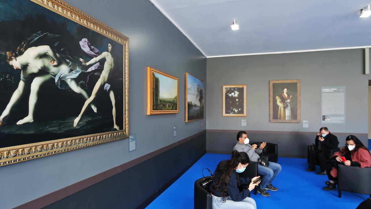 A view of the room with ancient paintings, inside the vaccination centre in the Capodimonte Museum in Naples, where people have to stop 15 minutes after having the vaccine. Picture: Getty Images