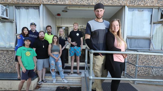 German backpackers Milan Scheunemann and Kristina Welters, front, with others at the Loxton hostel. Picture: Tait Schmaal