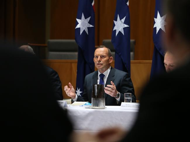 PM Tony Abbott meeting with Community and Church Leaders about the resettlement of refugees from the Middle East at Parliament House in Canberra.