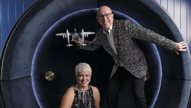 Stuart Giles and his wife and long-term business partner Cathie Reid of the Icon Group. Picture: Mark Cranitch