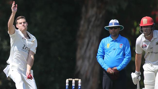 TTG’s Nick Winter bowling against Adelaide. Picture: Dean Martin