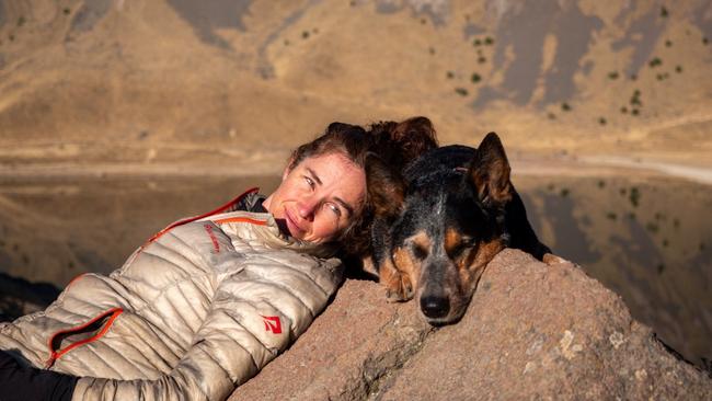 Lucy Barnard and her dog Wombat in the Nevado de Toluca crater in Mexico.
