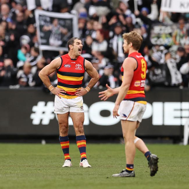 Taylor Walker of the Crows screens in frustration after the siren. Picture: Michael Klein