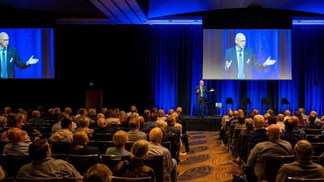 Geoff Wilson addresses Wilson Asset Management shareholders. Picture: David Li