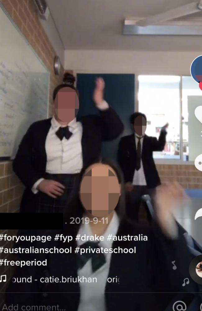 TikTok screengrabs of Australian school students recording and uploading during school hours, using the hashtag #freeperiod. Picture: TikTok Accounts