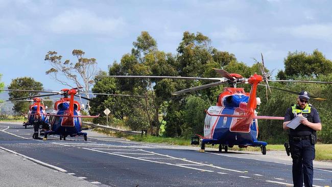 All three occupants were flown to hospital by air ambulances. Picture: Facebook/Loch CFA Fire and Rescue