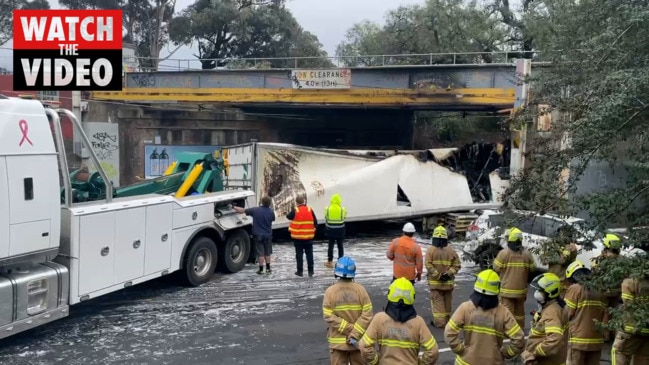 Toll truck on fire after Mt Alexander Rd crash