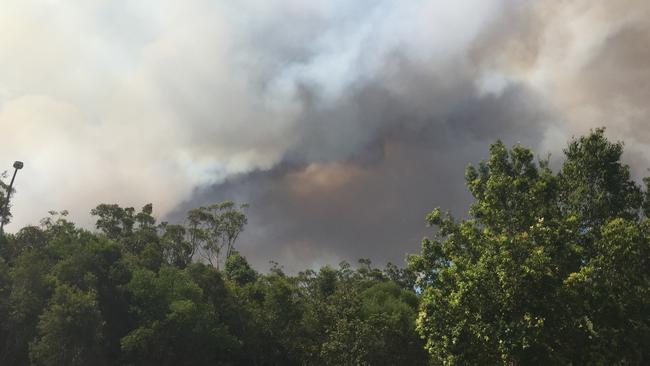 FIRE: A fire burning this afternoon at Cooroibah. Smoke is visible across the Noosa region. Photo: Caitlin Zerafa