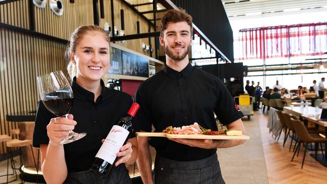 Food and beverage attendants at the Penfolds Bar, part of the first stage of Adelaide Airport’s expansion, pictured in February.