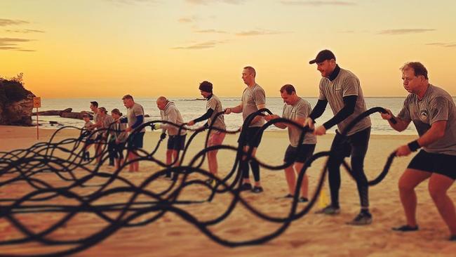 An Original Bootcamp session run by Jim “Chief” Brabon and his wife Emilie “Gunny” Brabon on Coogee Beach in Sydney. Picture: Instagram