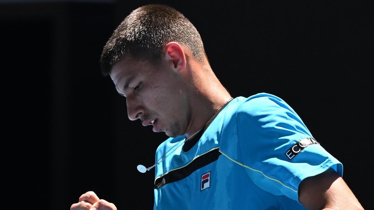 Australian world No. 43 Alexei Popyrin will face Novak Djokovic in the second round at the Australian Open on Wednesday. Picture: Morgan Hancock / Getty Images