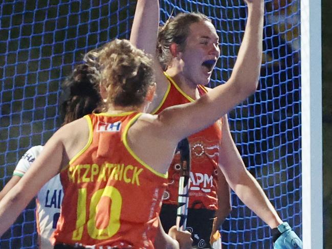 Birthday girl Pippa Morgan celebrates her maiden international goal.