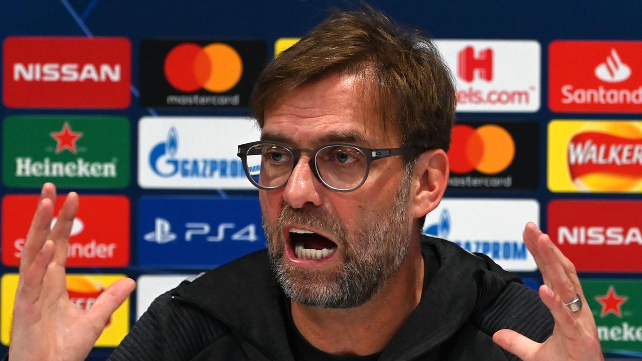 Liverpool's German manager Jurgen Klopp attends a press conference at Anfield stadium in Liverpool, north west England on February 17, 2020, on the eve of their UEFA Champions League last 16 second leg football match against Atletico Madrid. (Photo by Paul ELLIS / AFP)