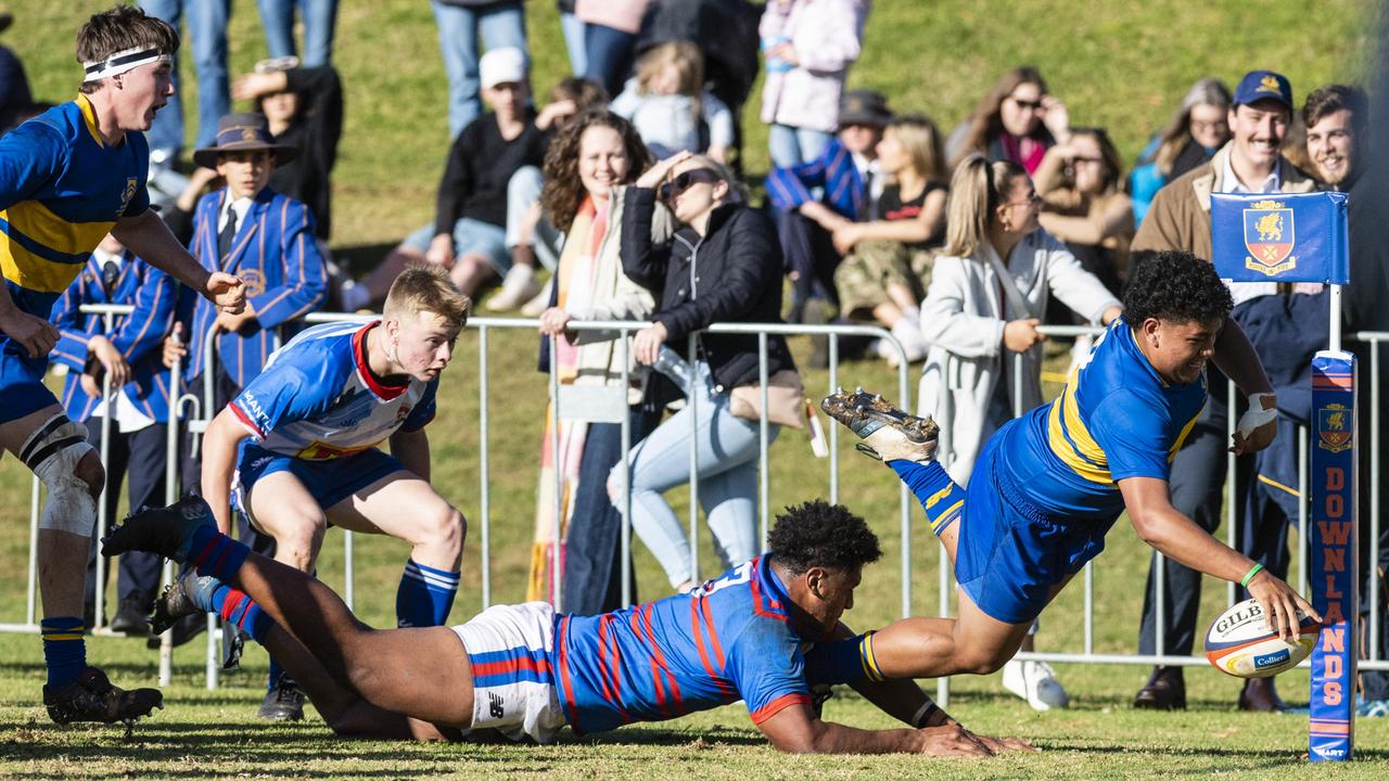 Jamaine Sialau goes close for Grammar against Downlands in O'Callaghan Cup on Grammar Downlands Day at Downlands College, Saturday, August 6, 2022. Picture: Kevin Farmer