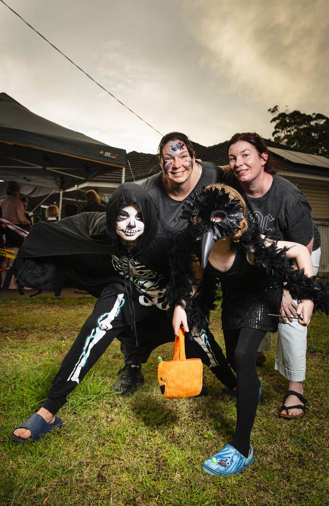 Celebrating Halloween are (from left) Nate and Yasmin Gardner with Ailsa and Jessica McDermid, Thursday, October 31, 2024. Picture: Kevin Farmer