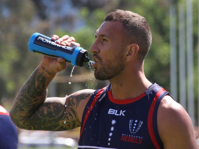 Rugby's Quade Cooper on his first day at training with his new Melbourne Rebels club. Photo: Melb Rebels