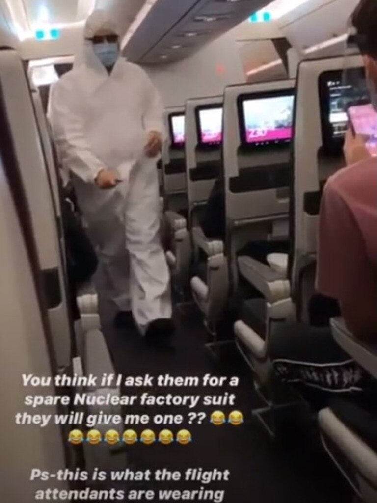 A flight attendant in PPE. Picture: @loveanastazia