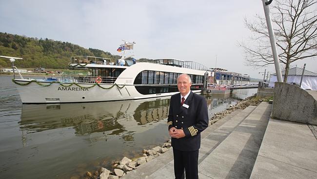 Captain Tom Buining with the newly christened AmaReina.