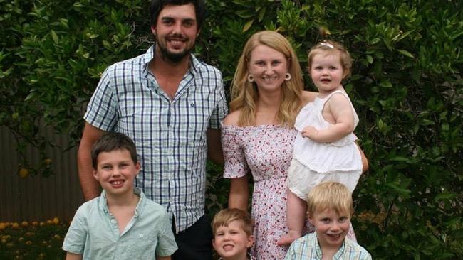 Marc and Alexandra Playford with their children (L-R) Zachary, Fletcher, Benjamin and Tarleigha. Picture: Supplied