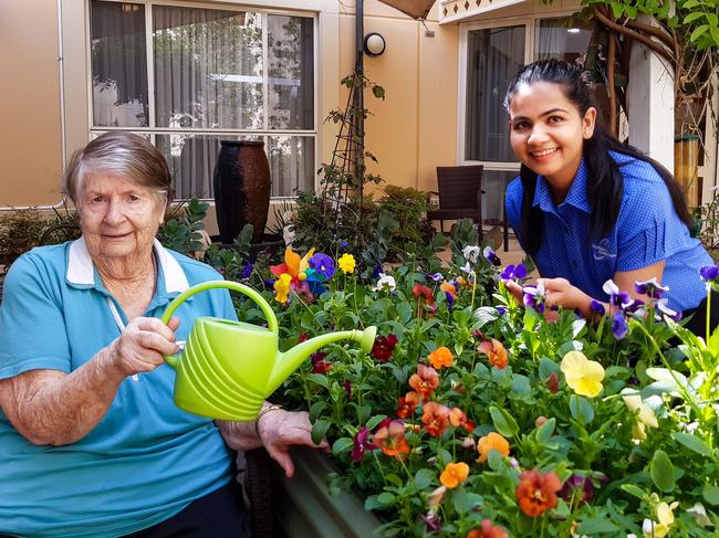 Southern Cross Care's Bucklands residential care resident Maureen Robinson and personal care worker Nisha Yadav for the Jobs 360 feature. Picture: Supplied