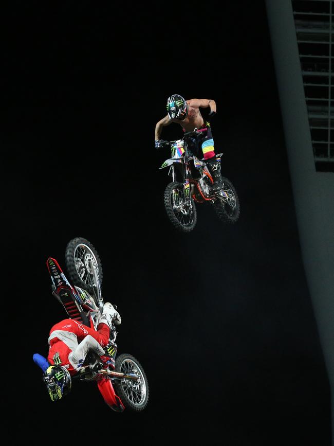 Nitro Circus at Kardinia Park on March 7, 2022. Stunts, crowd reactions, fireworks, plenty of colour. Picture: Mark Wilson