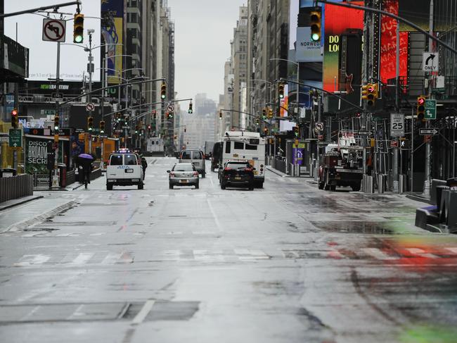 A near-empty Seventh Ave in New York. Picture: AP